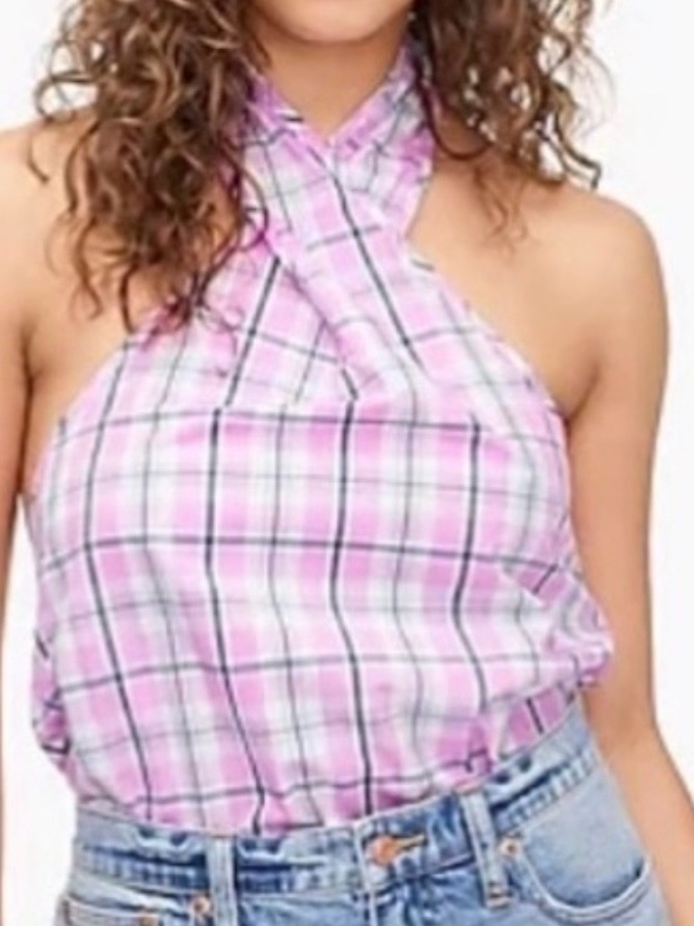 J.Crew Pink Plaid Halter Top XXL